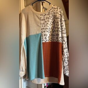 Colorblock Leopard Print Sweater
